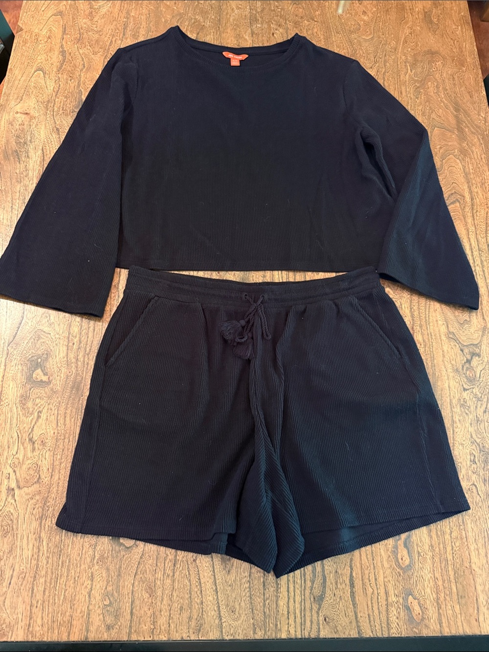 Joe Fresh Black Ribbed Lounge Shorts Set 2pc